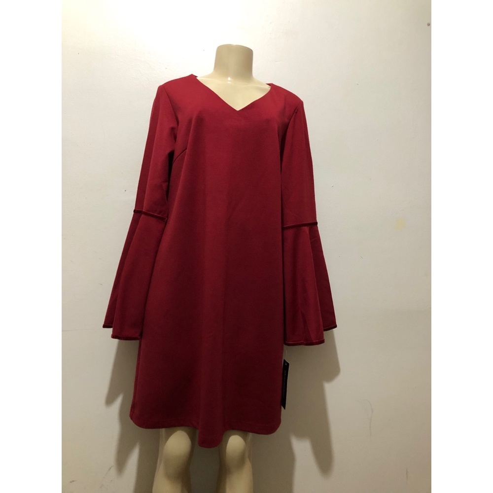 Sharagano Red Size 12 Shift Dress Bell Sleeves